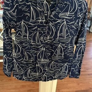 Talbots Nautical Sailboat Pattern Top